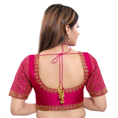 Image Title Graceful Magenta Designer Indian Traditional Round Neck Saree Blouse Choli (KP-230ELB-Magenta)