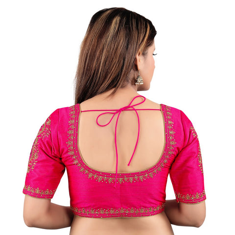 Image Title Exquisite Pink Designer Indian Traditional Round Neck Saree Blouse Choli (KP-240-ELB-Pink)