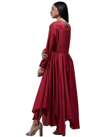 Image Title Ritu Kumar Red Embroidered Asymmetric Chanderi Kurta Dress