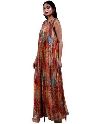 Image Title Ritu Kumar Brick Red Printed Kurta Dress