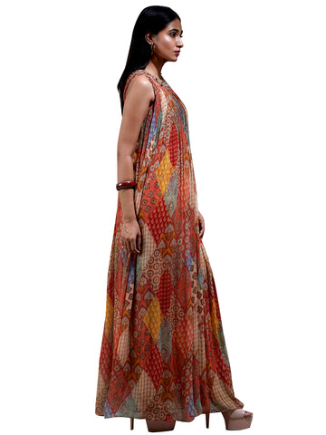 Image Title Ritu Kumar Brick Red Printed Kurta Dress