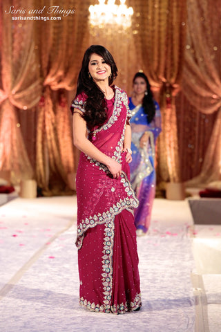 Image Title Diamonds Pink Ready-made Pre-Stitched Saree