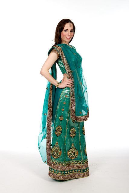 Mirror Magic - Green Lehenga Style Sari
