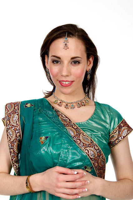 Mirror Magic - Green Lehenga Style Sari