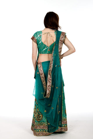 Image Title Mirror Magic - Green Lehenga Style Sari