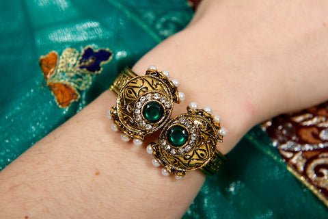 Image Title Mirror Magic - Green Lehenga Style Sari