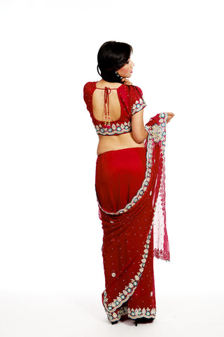 Image Title Diamonds Pink Ready-made Pre-Stitched Saree