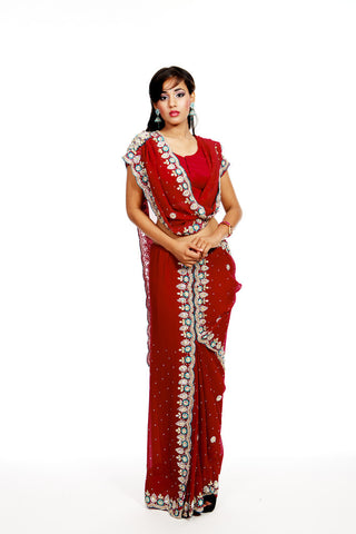 Image Title Diamonds Pink Ready-made Pre-Stitched Saree