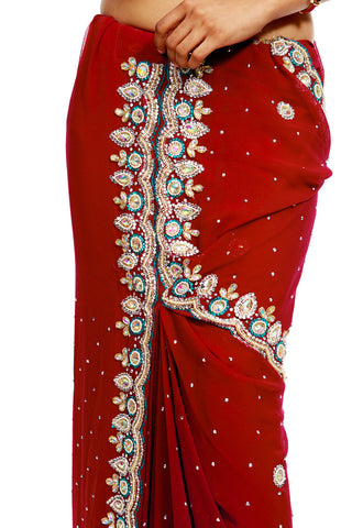 Image Title Diamonds Pink Ready-made Pre-Stitched Saree