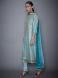 RI-Ritu-Kumar-Aquamarine-And-Turquoise-Embroidered-Kurta-With-Dupatta-And-Churidar-Side-View1