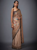 RI-Ritu-Kumar-Beige-And-Burgundy-Embroidered-Saree-With-Unstitched-Blouse-Side-View1