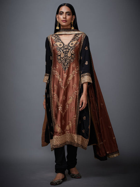 RI-Ritu-Kumar-Black-And-Brown-Silk-Embroidered-Suit-Set-Side-View2