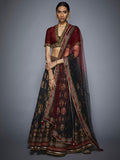 RI-Ritu-Kumar-Black-And-Burgundy-Floral-Lehenga-Set-Complete-View