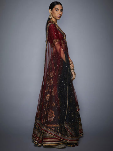 Image Title RI-Ritu-Kumar-Black-And-Burgundy-Floral-Lehenga-Set-Side-View2