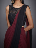 RI-Ritu-Kumar-Black-And-Burgundy-Pre-Draped-Saree-With-Stitched-Blouse-Closeup