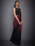 RI-Ritu-Kumar-Black-And-Burgundy-Pre-Draped-Saree-With-Stitched-Blouse-Side-View2