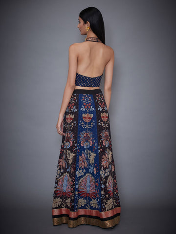 Image Title RI-Ritu-Kumar-Black-And-Indigo-Embroidered-Lehenga-With-Dupatta-Back