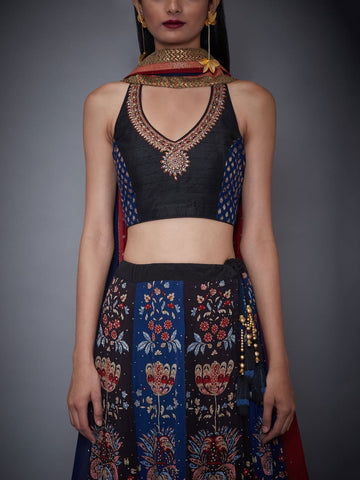 Image Title RI-Ritu-Kumar-Black-And-Indigo-Embroidered-Lehenga-With-Dupatta-CloseUp