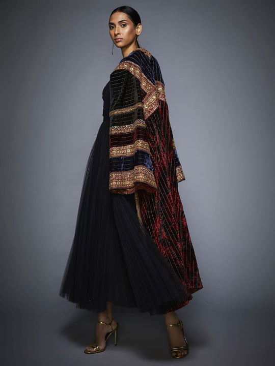 RI-Ritu-Kumar-Burgundy-And-Black-Dress-with-Embroidered-Jacket-Side-View2