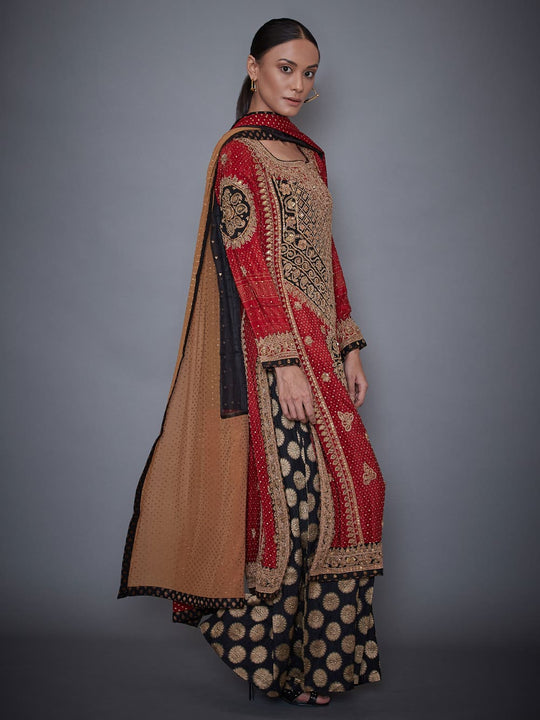 RI-Ritu-Kumar-Burgundy-And-Black-Embroidered-Kurta-With-Dupatta-And-Palazzo-Side-View2