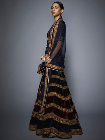 Image Title RI-Ritu-Kumar-Burgundy-And-Navy-Velvet-Lehenga-Set-Side-View1