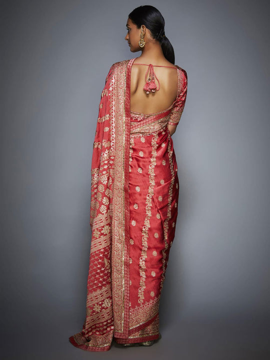 RI-Ritu-Kumar-Coral-And-Beige-Aari-Embroidery-Saree-With-Unstitched-Blouse-Back