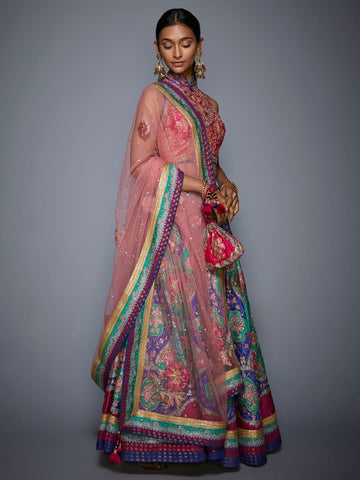 Image Title RI-Ritu-Kumar-Emerald-And-Purple-Embroidered-Lehenga-Set-Side-View2
