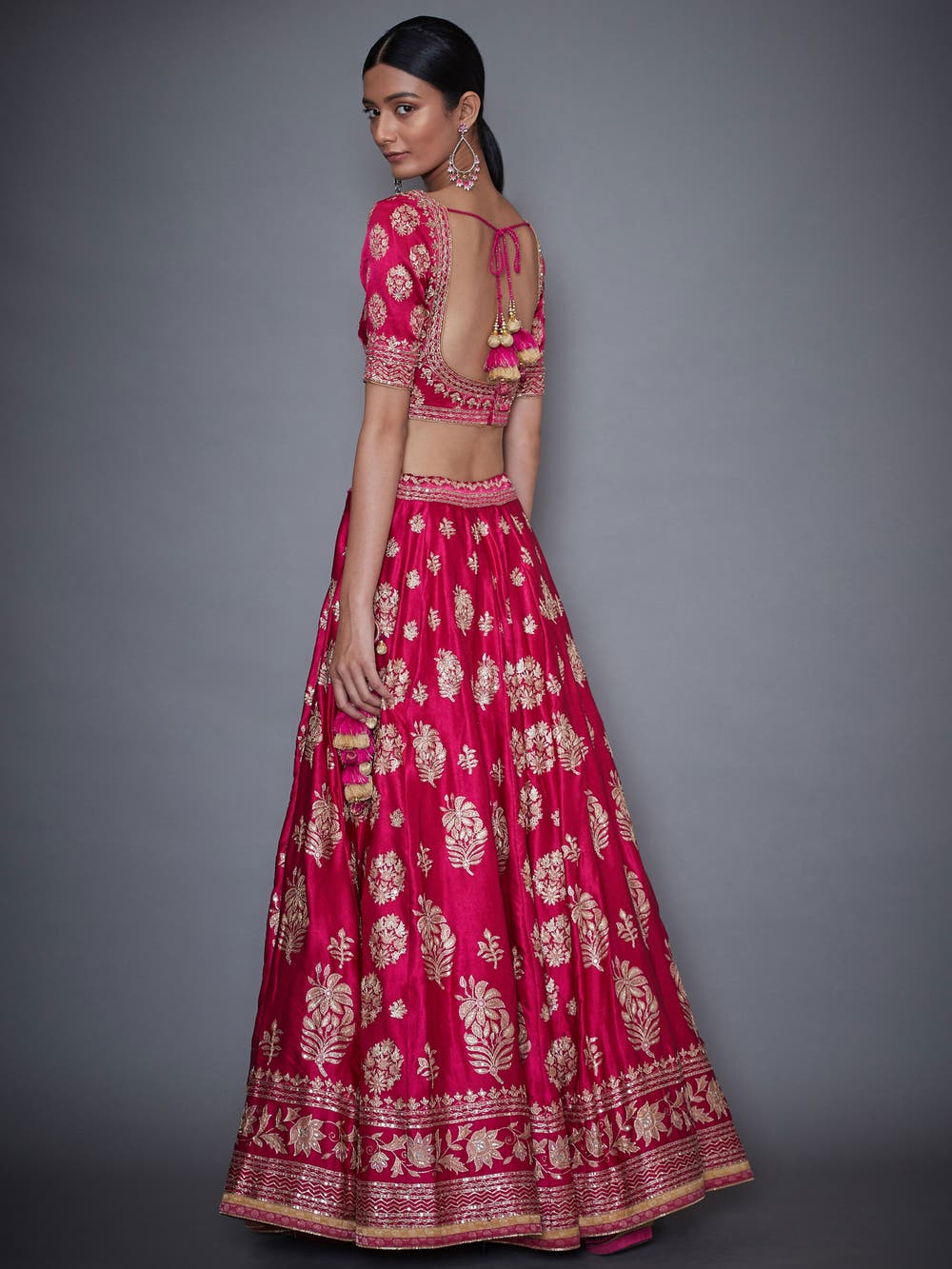 Image Title RI-Ritu-Kumar-Fuchsia-And-Gold-Embroidered-Lehenga-Set-Back