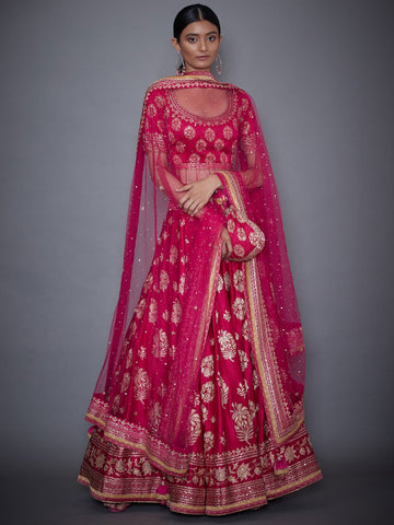 Image Title RI-Ritu-Kumar-Fuchsia-And-Gold-Embroidered-Lehenga-Set-Complete-View