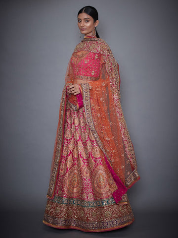 Image Title RI-Ritu-Kumar-Fuchsia-And-Orange-Embroidered-Lehenga-Set-Side-View1