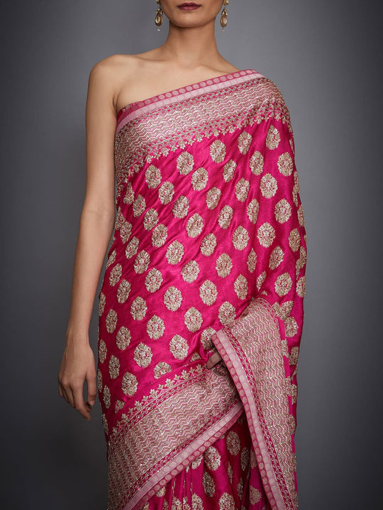 RI-Ritu-Kumar-Fuchsia-Embroidered-Saree-With-Unstitched-Blouse-Closeup