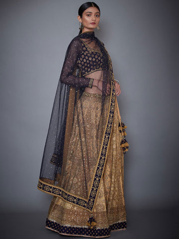 Image Title RI-Ritu-Kumar-Gold-And-Navy-Embroidered-Lehenga-Set-Side-View2