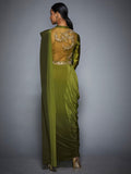 RI-Ritu-Kumar-Khaki-Green-Ombre-Pre-Draped-Saree-With-Stitched-Blouse-Back