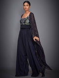 RI-Ritu-Kumar-Navy-Blue-Embroidered-Top-With-Trousers-Side-View2