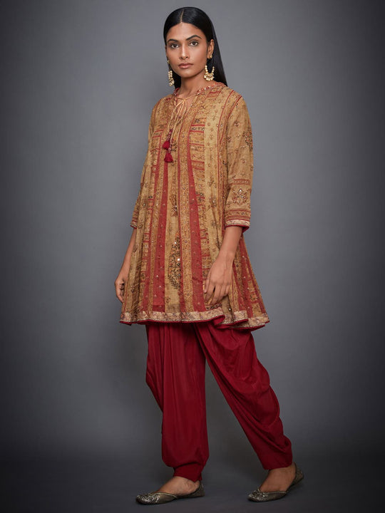 RI-Ritu-Kumar-Ochre-And-Red-Embroidered-Ensemble-Side-View1