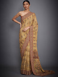 RI-Ritu-Kumar-Ochre-And-Red-Embroidered-Saree-With-Unstitched-Blouse-Complete-View