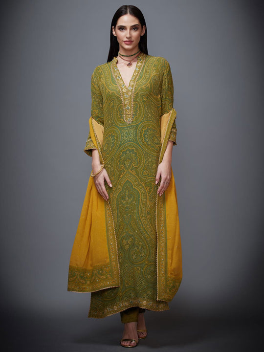 RI-Ritu-Kumar-Olive-Green-And-Mustard-Paisley-Suit-Set-Complete-View