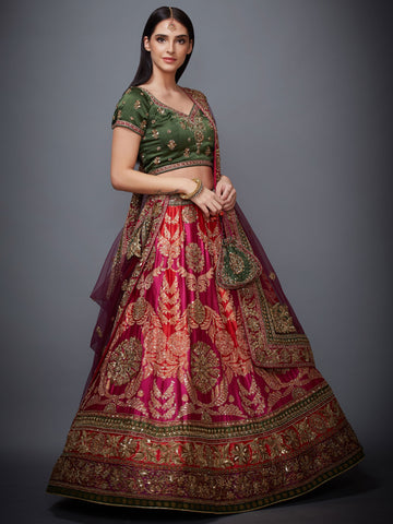 Image Title RI-Ritu-Kumar-Pink-And-Purple-Embroidered-Lehenga-Set-Side-View2