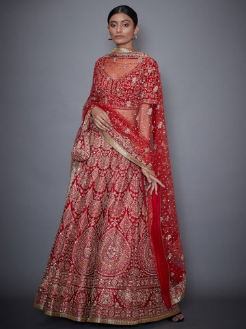Image Title RI-Ritu-Kumar-Red-And-Gold-Hand-Embroidered-Lehanga-Set-Complete-View