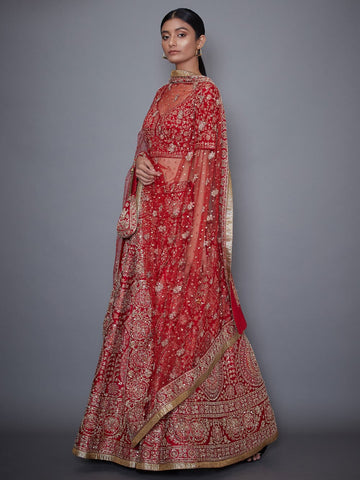 Image Title RI-Ritu-Kumar-Red-And-Gold-Hand-Embroidered-Lehanga-Set-Side-View1