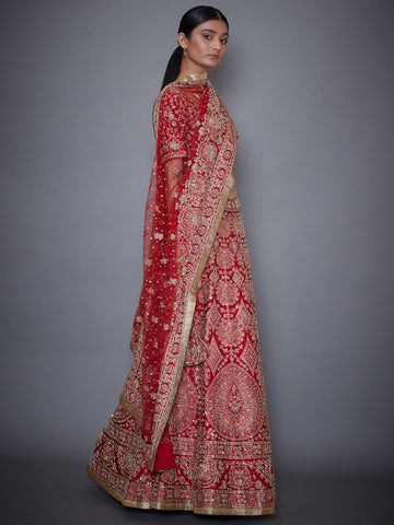 Image Title RI-Ritu-Kumar-Red-And-Gold-Hand-Embroidered-Lehanga-Set-Side-View2