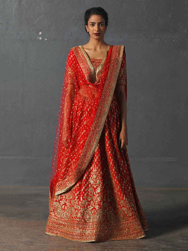 RI Ritu Kumar Red Embroidered Lehenga Set