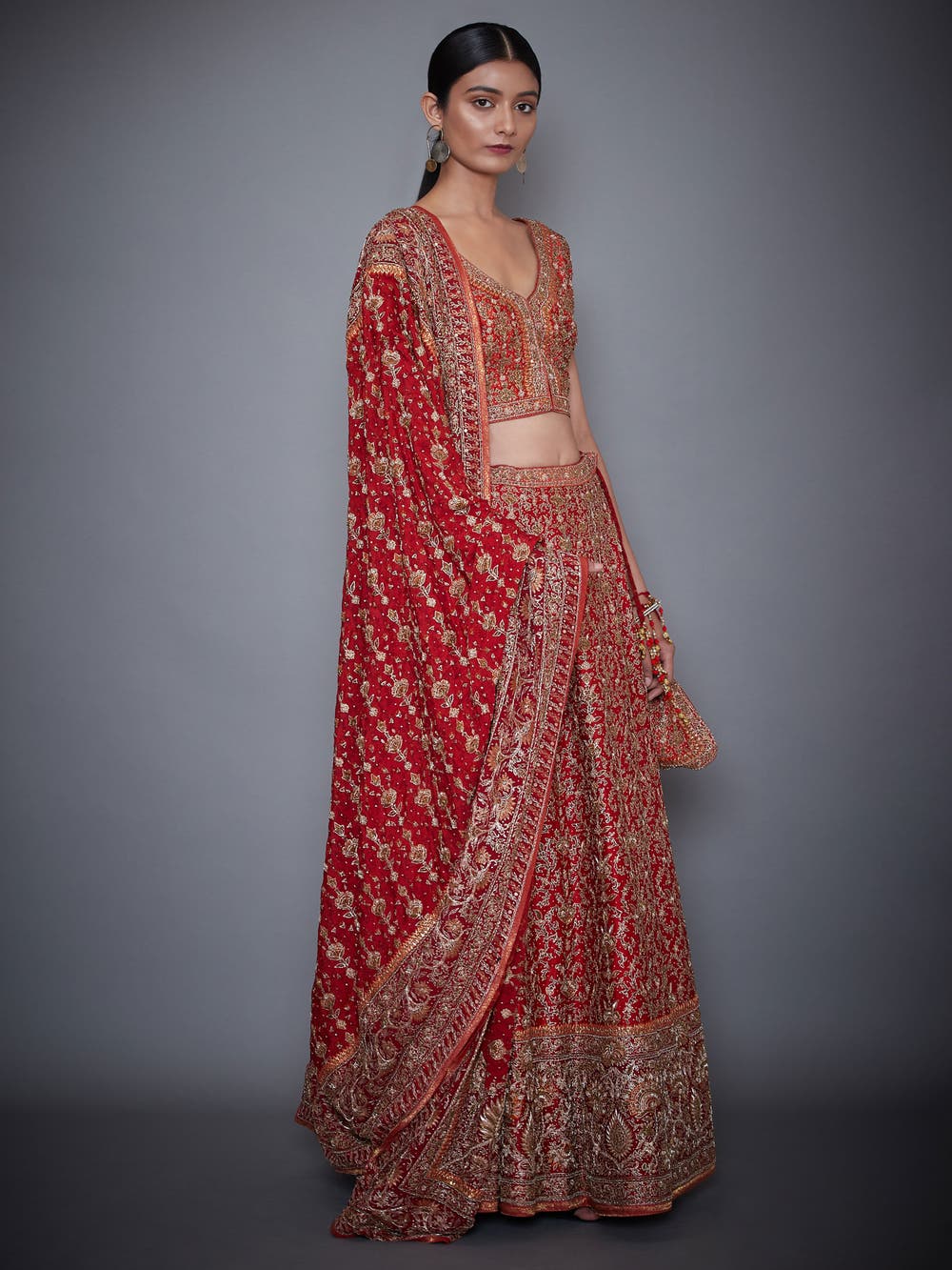 Image Title RI-Ritu-Kumar-Red-Embroidered-Lehenga-With-Dupatta-Side-View2