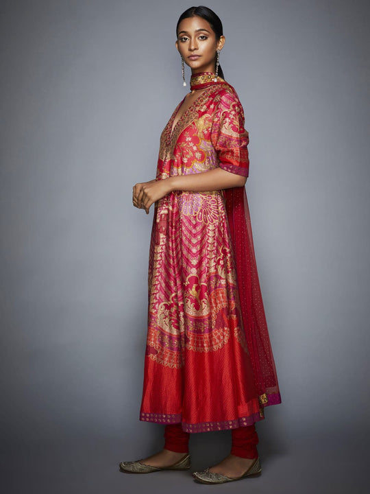 RI-Ritu-Kumar-Red-and-Fuchsia-Floral-Printed-Anarkali-Suit-Side-View1