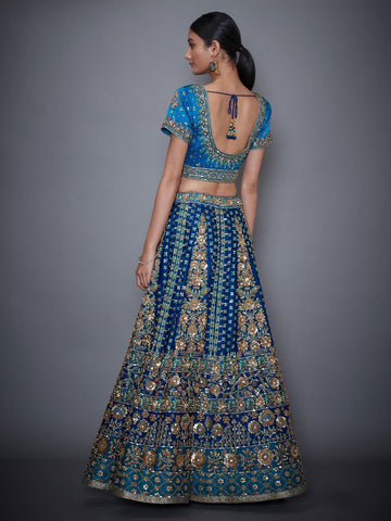Image Title RI-Ritu-Kumar-Royal-Blue-And-Turquoise-Embroidered-Lehanga-Set-Back