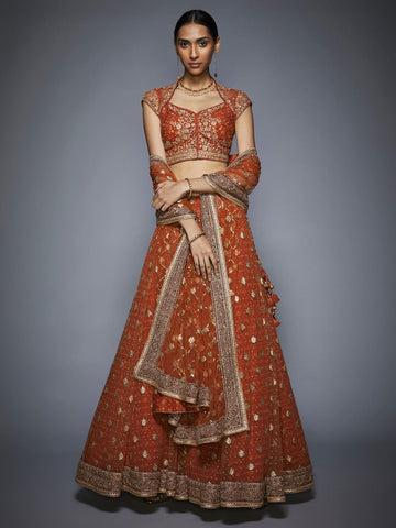 Image Title RI-Ritu-Kumar-Rust-And-Gold-Bridal-Lehenga-Set-Complete-View