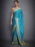 RI Ritu Kumar Turquoise Embroidered Saree With Unstitched Blouse