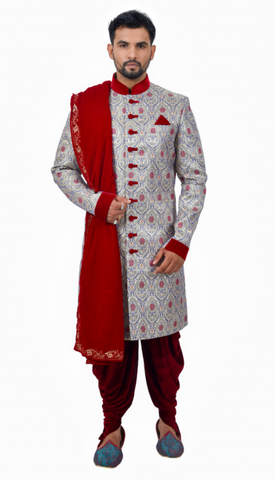 Image Title Multi Zari Brocade Silk Traditional Indian Wedding Indo-Western Sherwani for Men