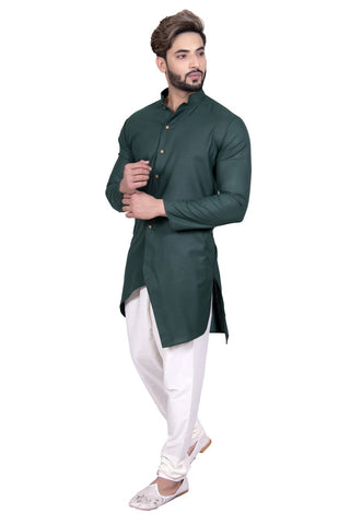 Image Title Designer Green Festive Cotton Indian Indo Western Sherwani for Men