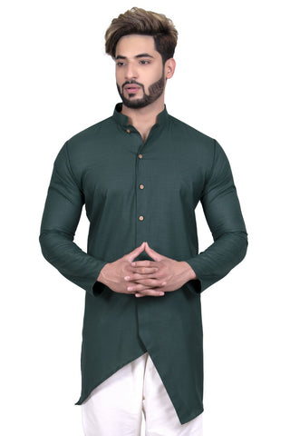 Image Title Designer Green Festive Cotton Indian Indo Western Sherwani for Men